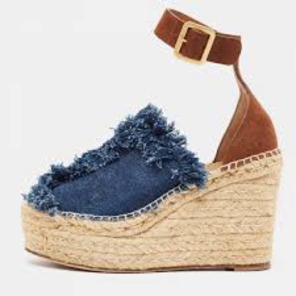 Chloe Denim Espadrille Wedge Sandals